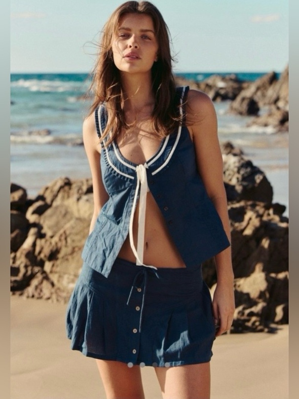 NWT Free people Summer Swooning Linen blend mini skirt Size M Beachy Low rise